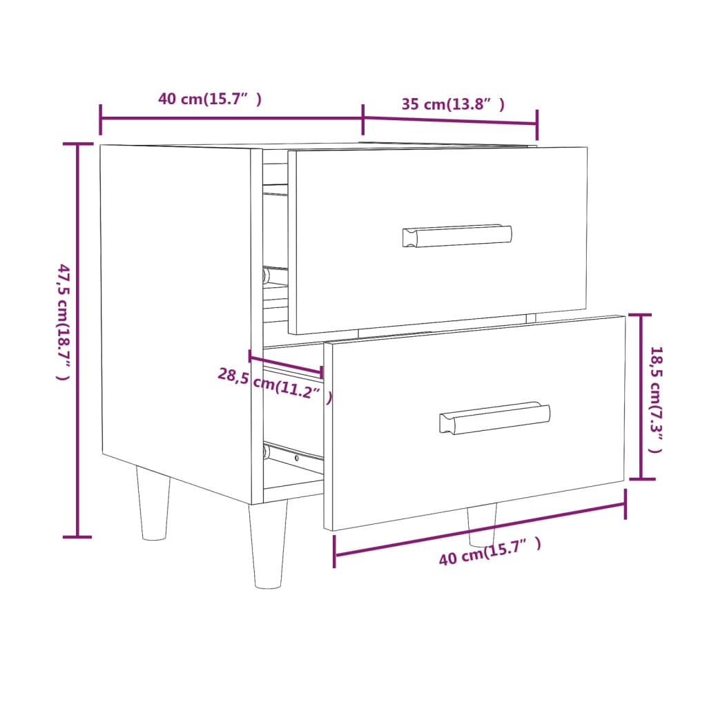 Bed Cabinet High Gloss White 40x35x47.5 cm