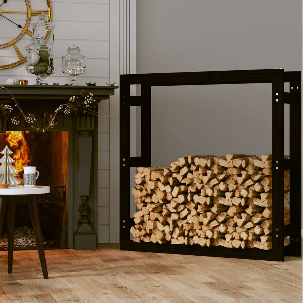 Firewood Rack Black 100x25x100 cm Solid Wood Pine
