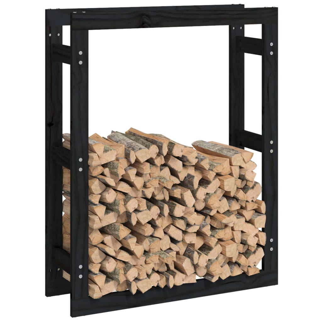 Firewood Rack Black 80x25x100 cm Solid Wood Pine