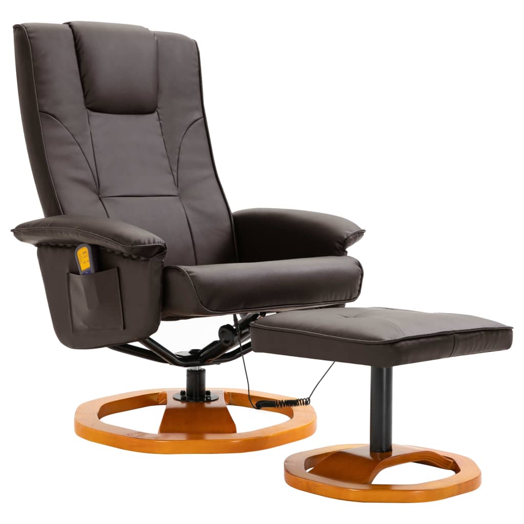 Massage Chair with Foot Stool Brown Faux Leather
