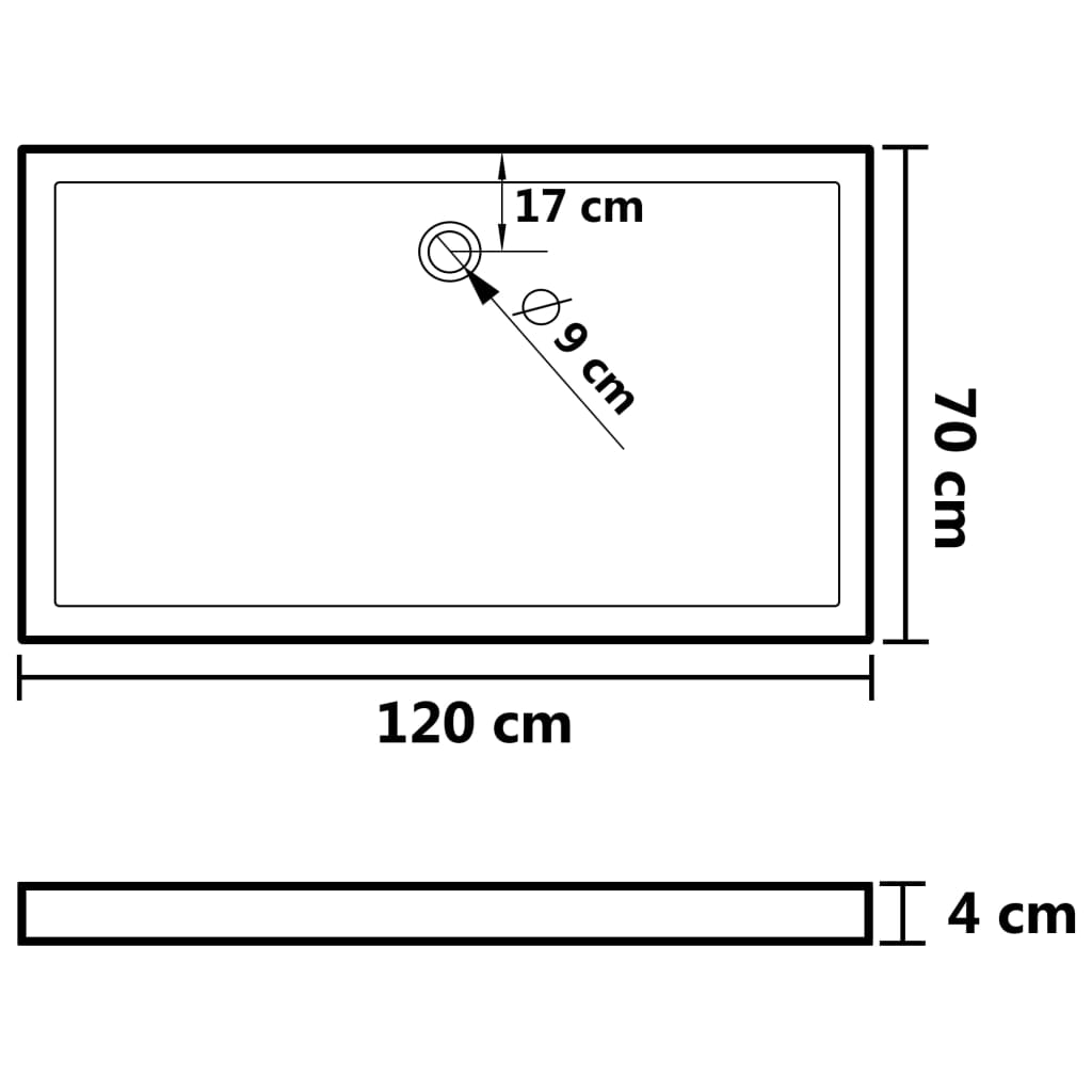 Rectangular ABS Shower Base Tray White 70x120 cm