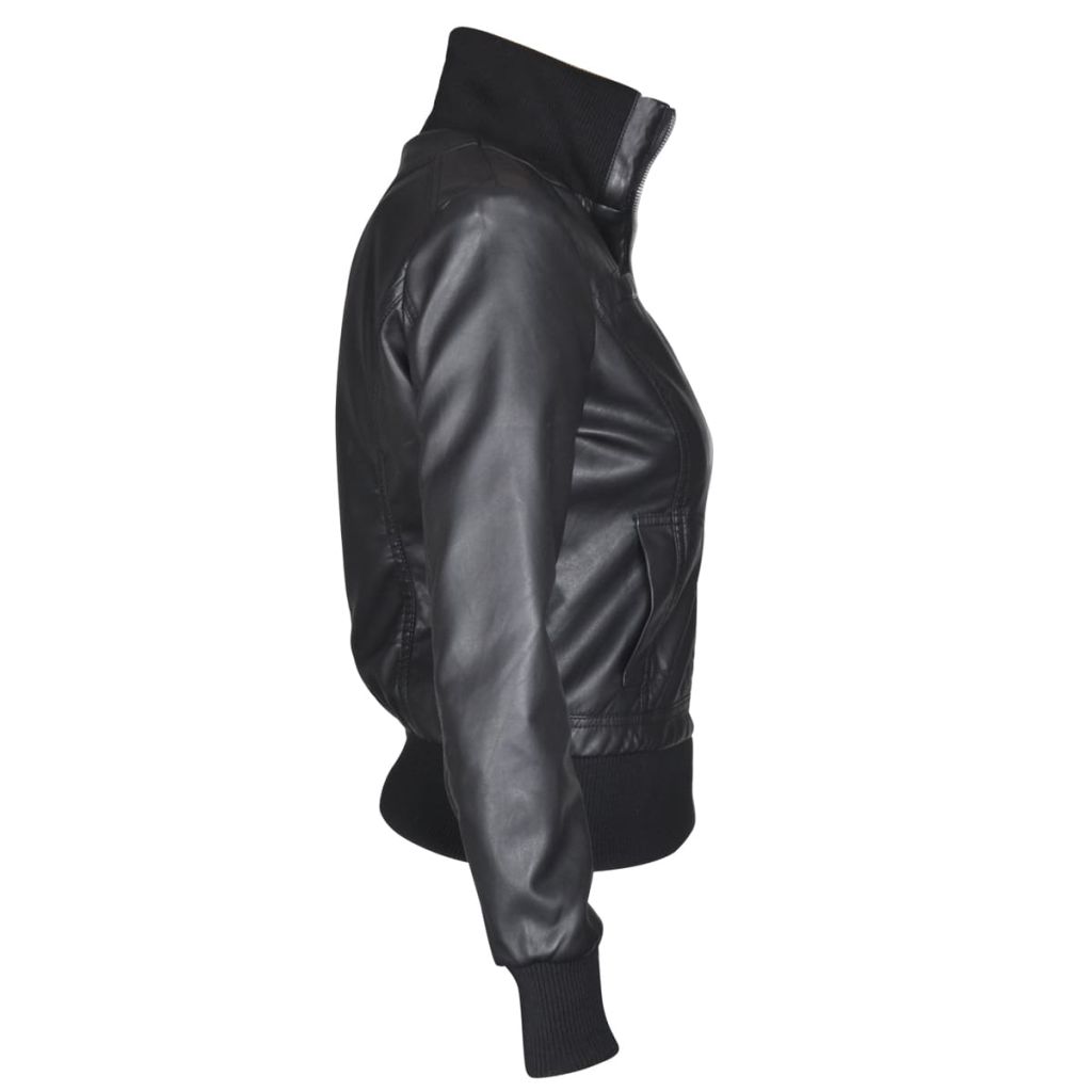 Women's PU Biker Jacket Black Size XL