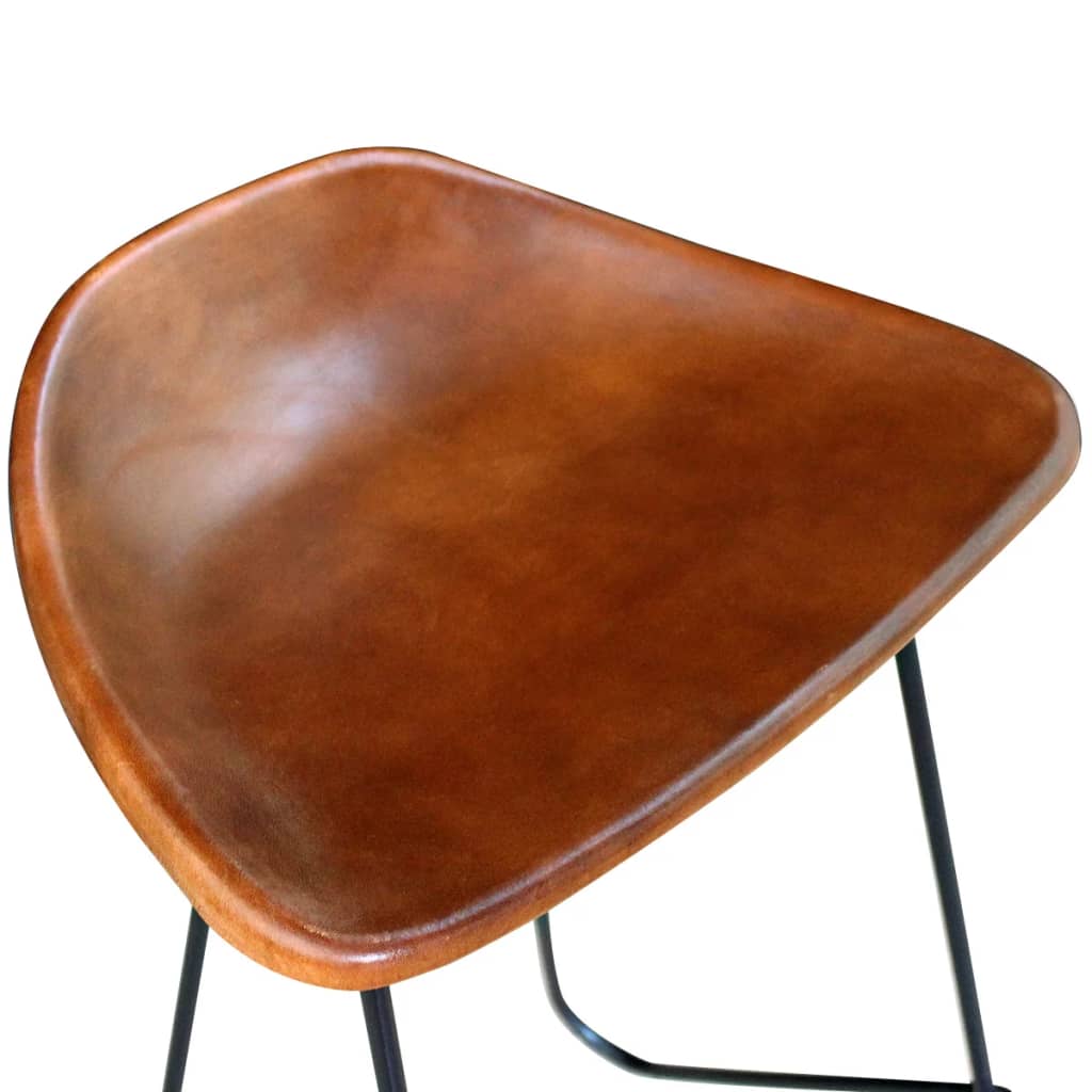 Bar Chair 2 pcs Real Leather Brown