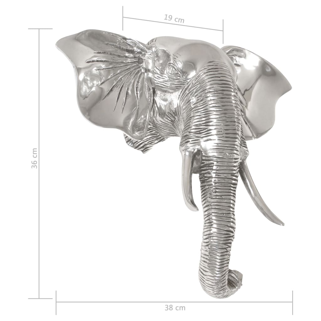 Elefantenkopf Skulptur Vollaluminium 38x19x36 cm Silbern