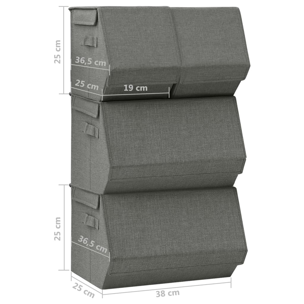 Stackable Storage Box Set of 4 Pieces Fabric Anthracite