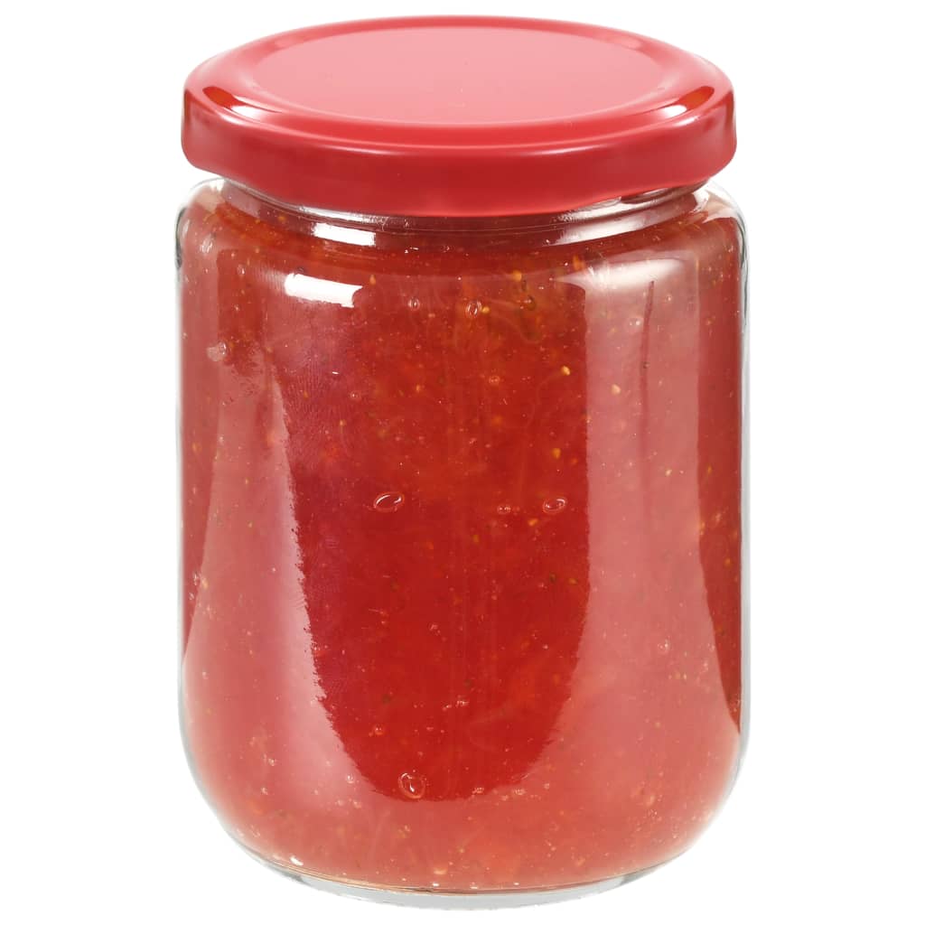 48 pcs Pots à confiture avec couvercle rouge Verre 230 ml