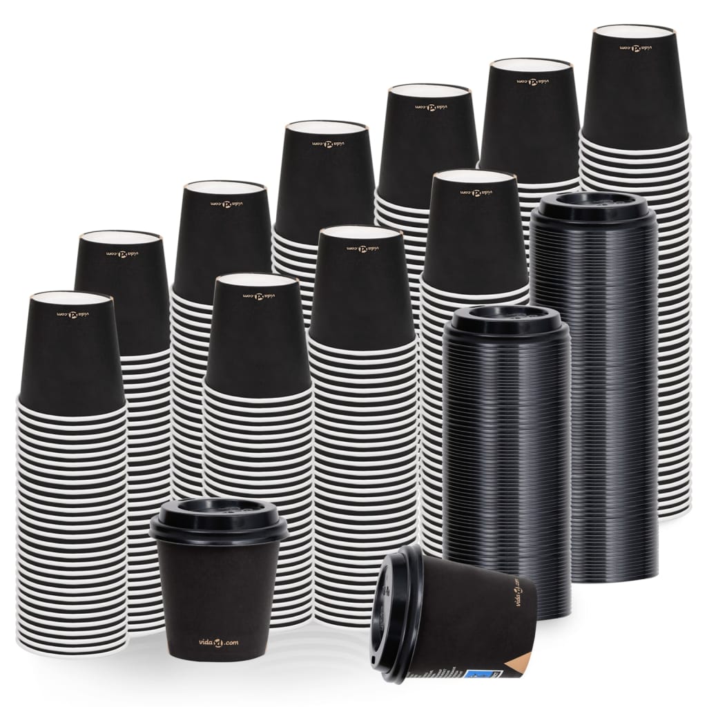 Coffee Paper Cups with Lids 120 ml 1000 pcs Black
