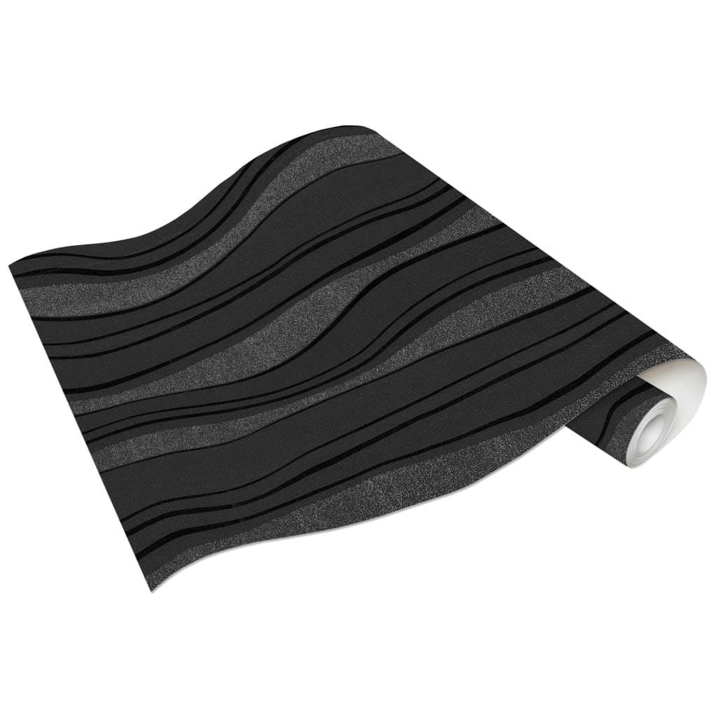 4 pcs Non-woven Wallpaper Rolls Black 0.53x10 m Waves