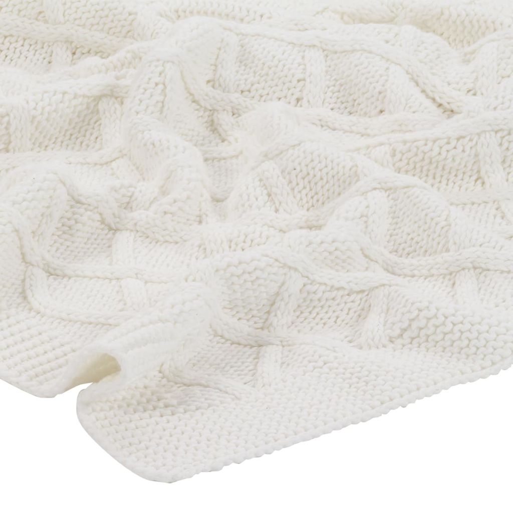 Knitted Throw Blanket Cotton 130x171 cm Plaid Design Off White