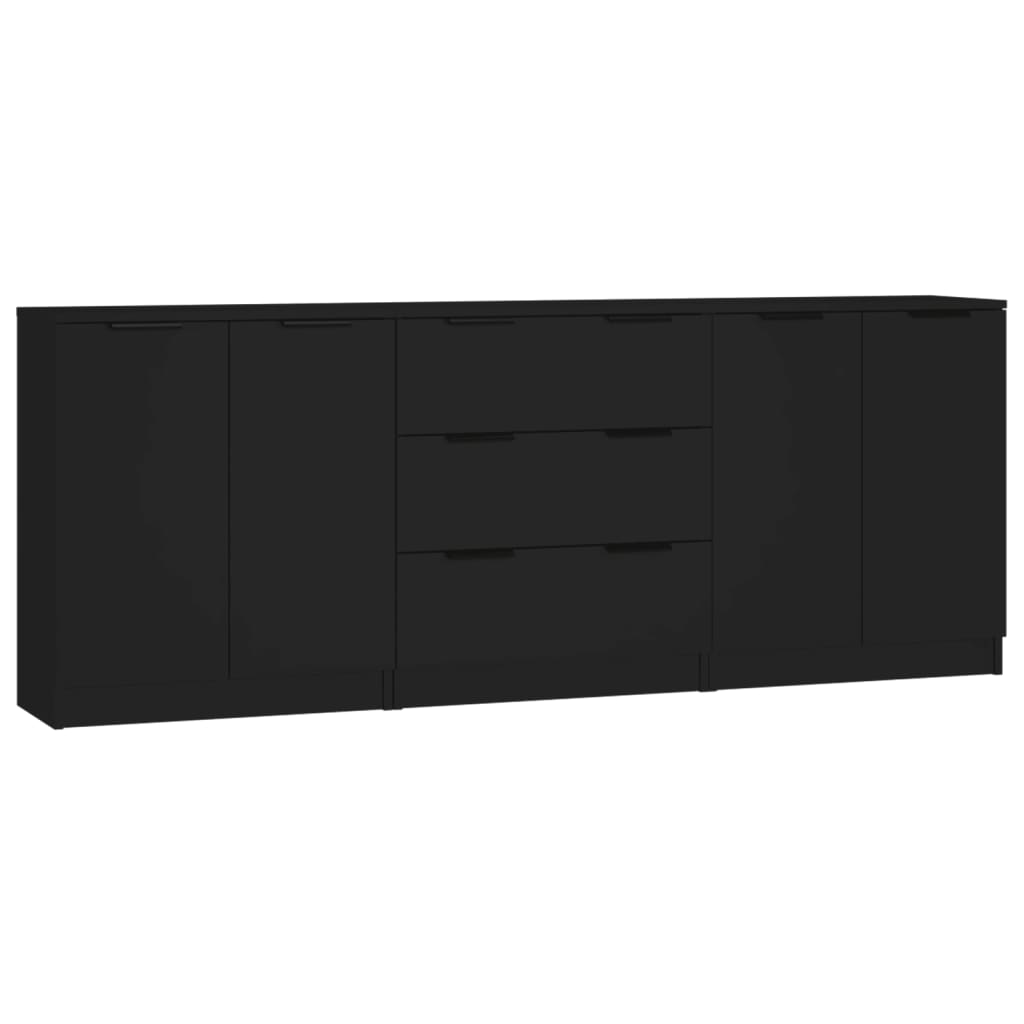 3 Piece Sideboards Black Engineered Wood