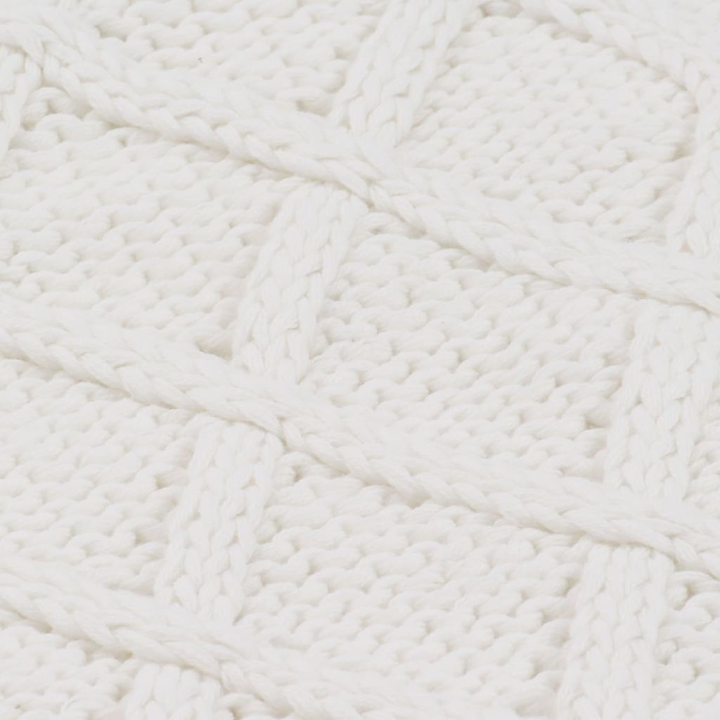 Couverture tricotée Coton 130x171 cm Design tartan Blanc cassé