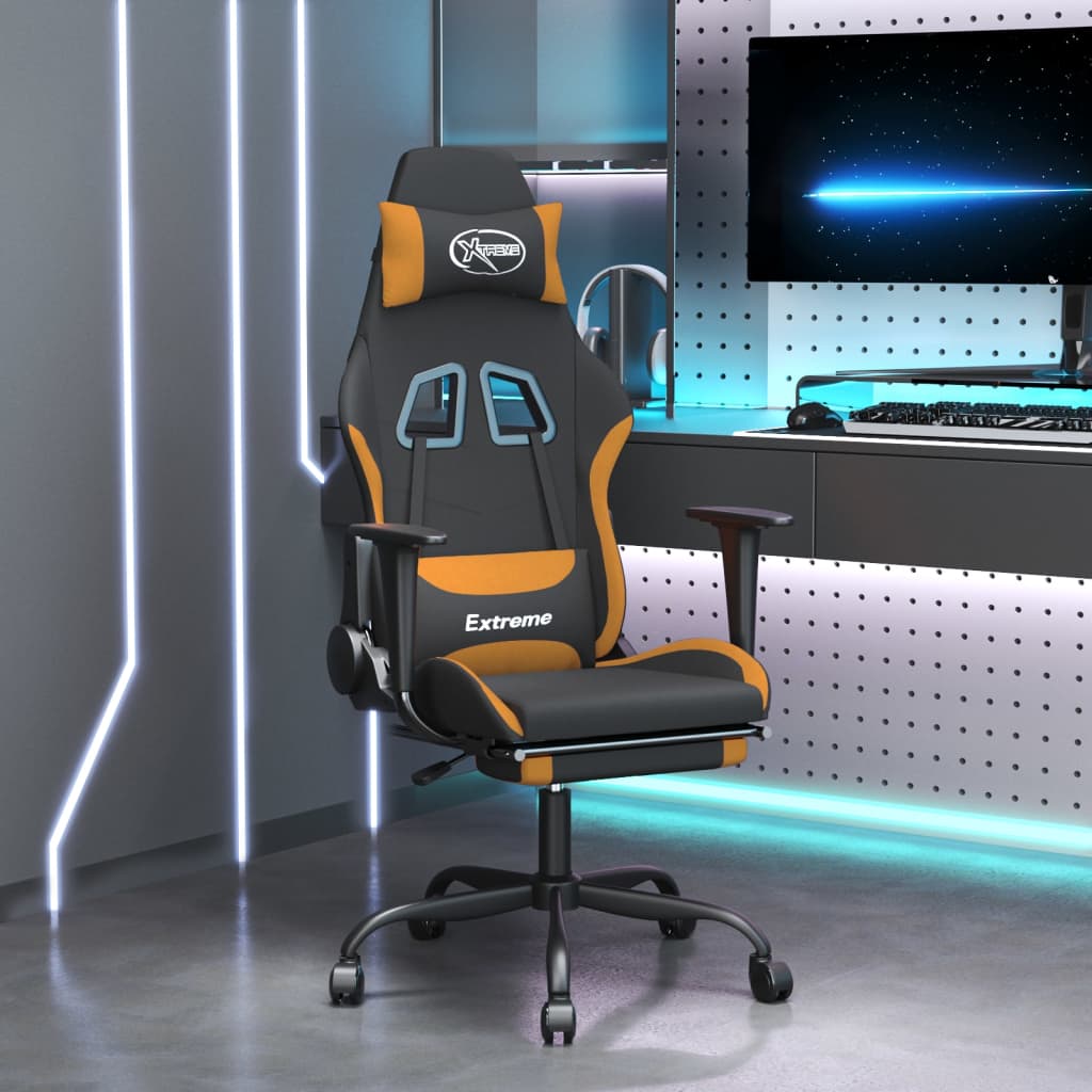 Gaming Chair with Footrest Black and Orange Fabric