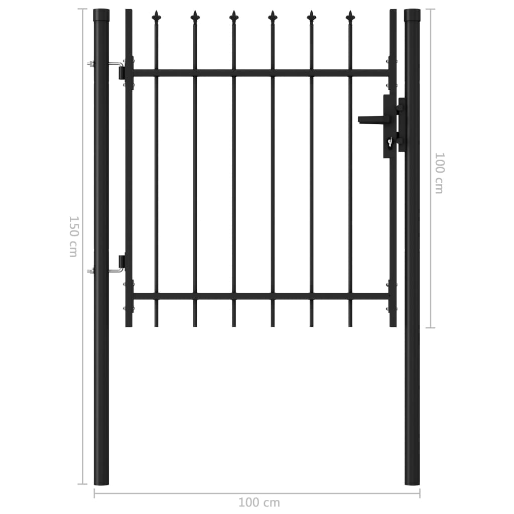 Fence Gate Single Door with Spike Top Steel 1x1 m Black