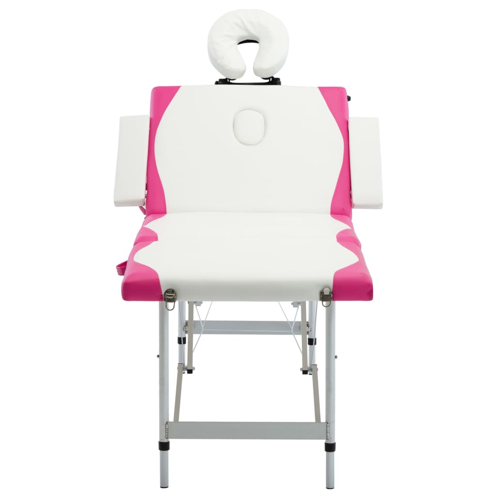 4-Zone Foldable Massage Table Aluminium White and Pink