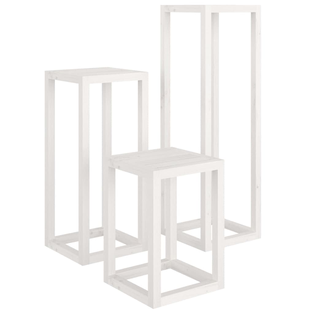 3 Piece Plant Stand Set White Solid Wood Pine