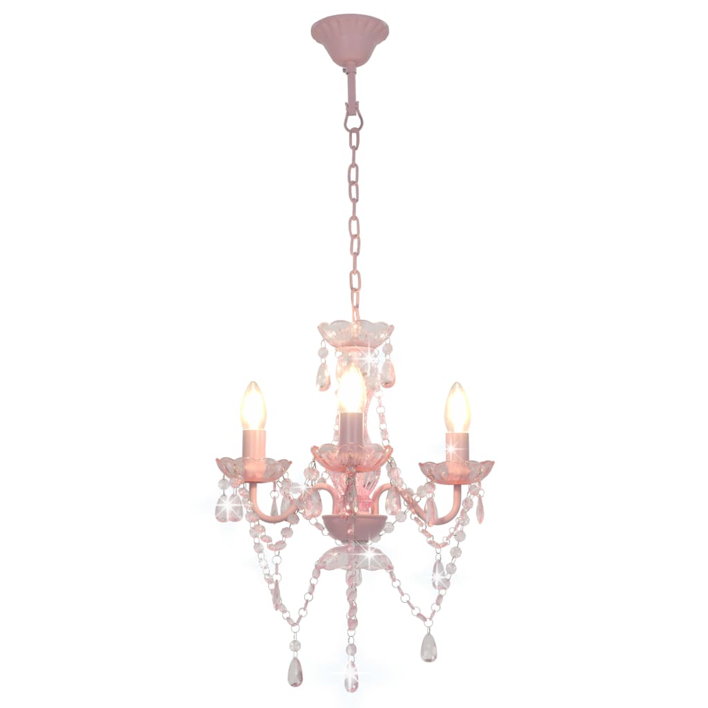 Chandelier with Beads Pink Round 3 x E14