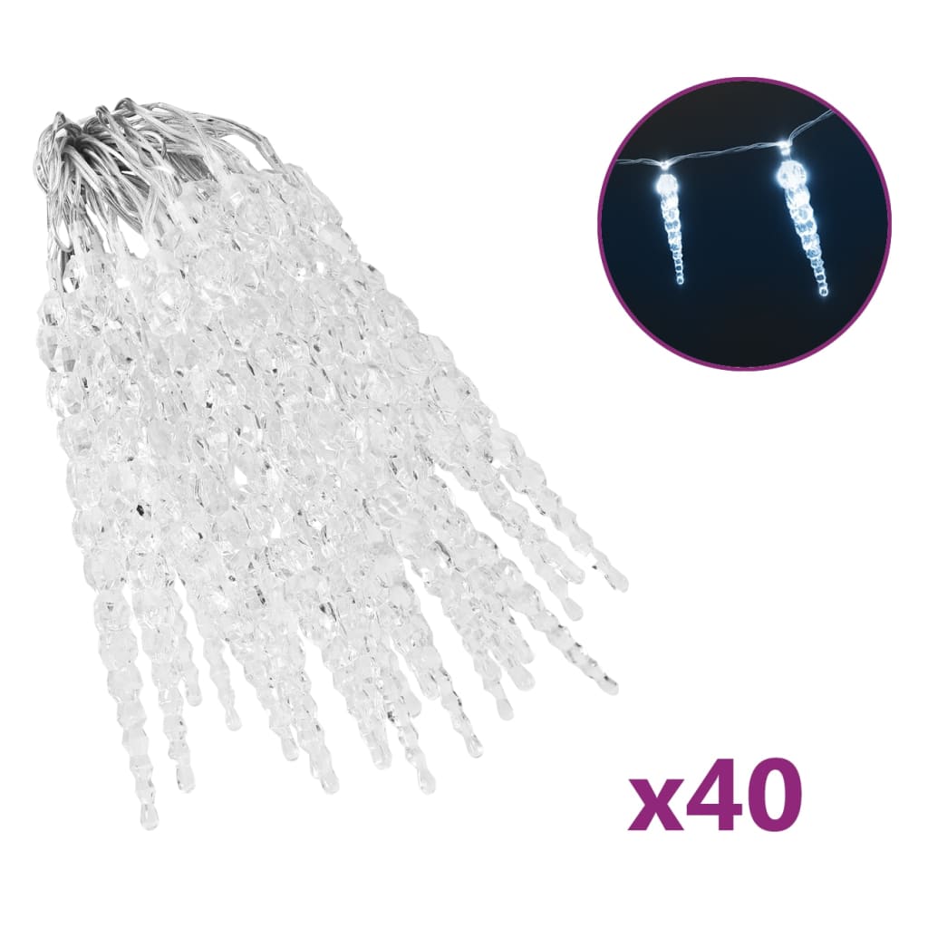 Eiszapfen-Lichterkette 40 Stk. Kaltweiss Acryl Fernbedienung
