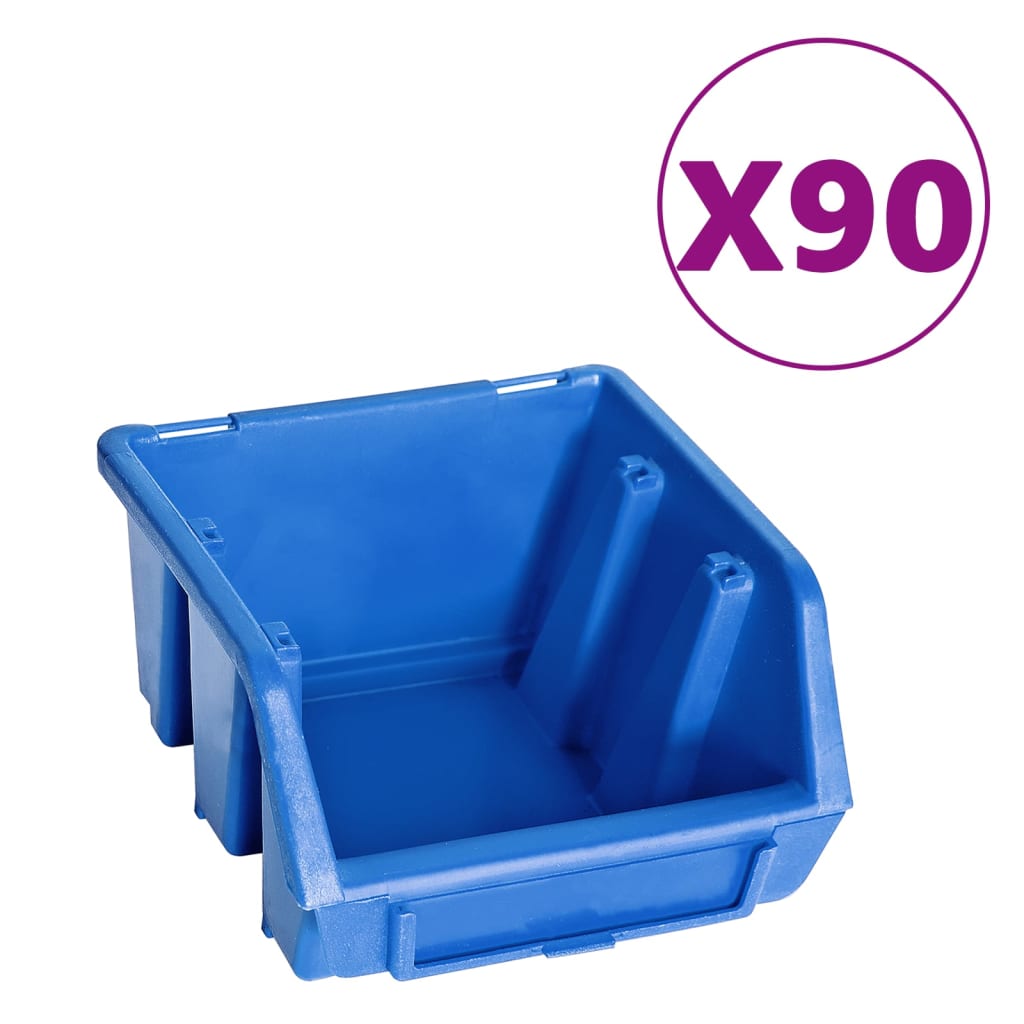 96 Piece Storage Bin Kit with Wall Panels Blue and Black