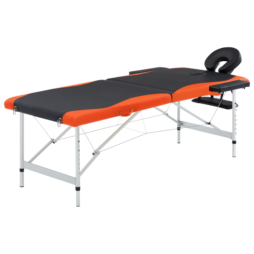 2-Zone Foldable Massage Table Aluminium Black and Orange