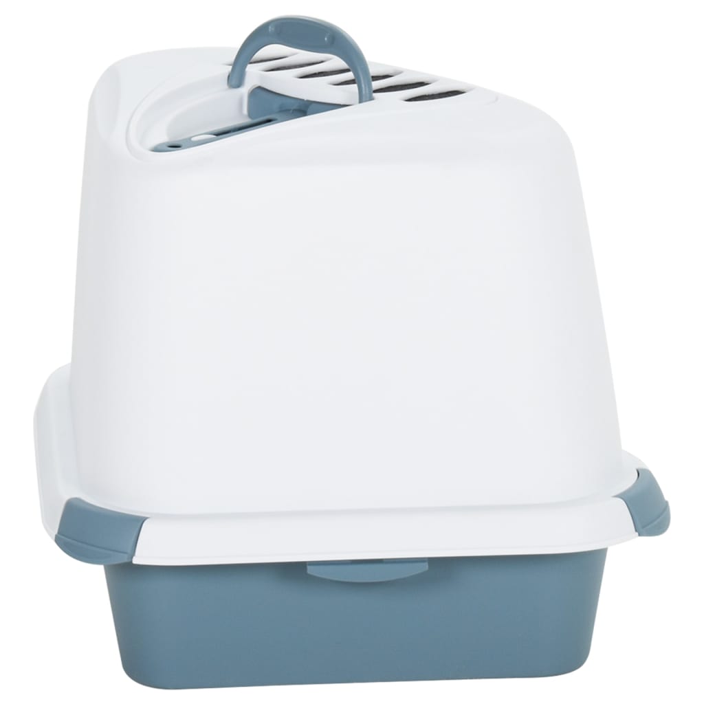 Cat Litter Tray with Cover White and Blue 56x40x40cm PP