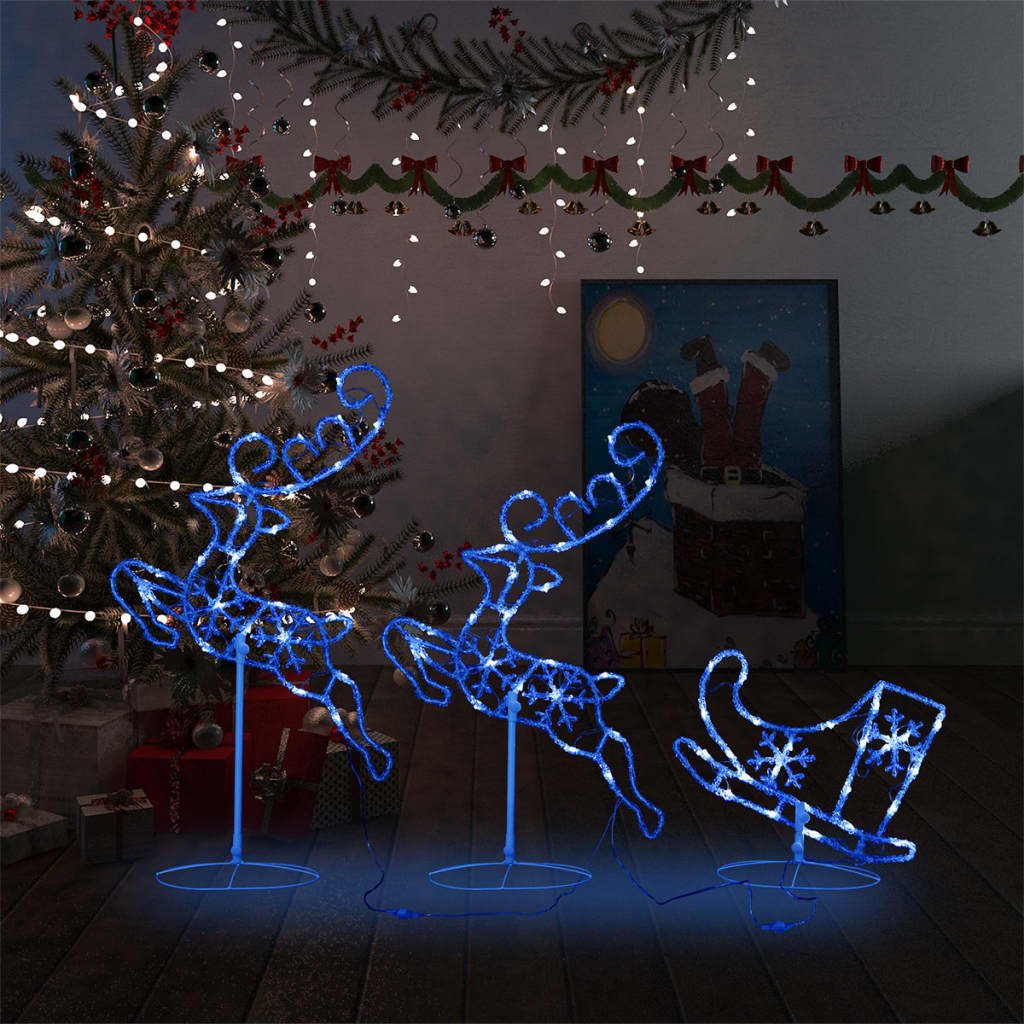 Acrylic Christmas Flying Reindeer&Sleigh 260x21x87cm Blue