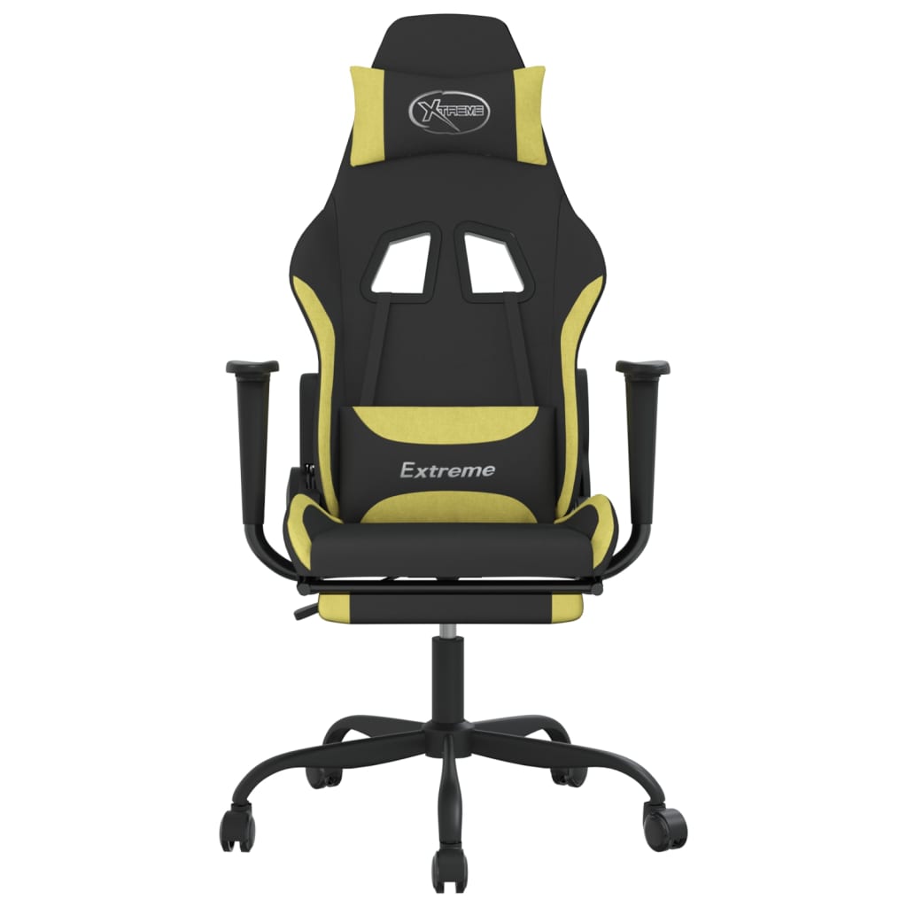 Gaming Chair with Footrest Black and Light Green Fabric