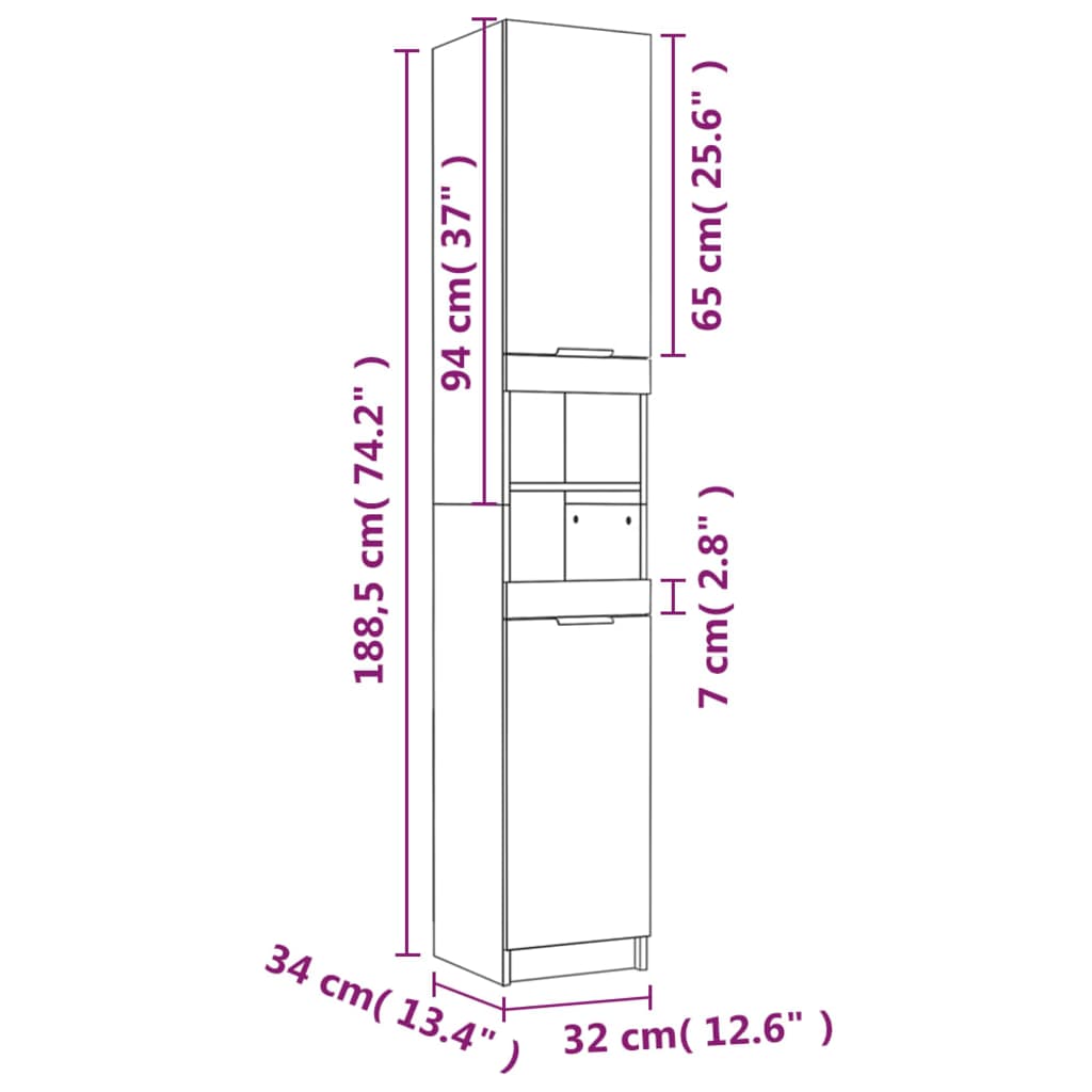 Bathroom Cabinet Concrete Grey 32x34x188.5 cm Engineered Wood