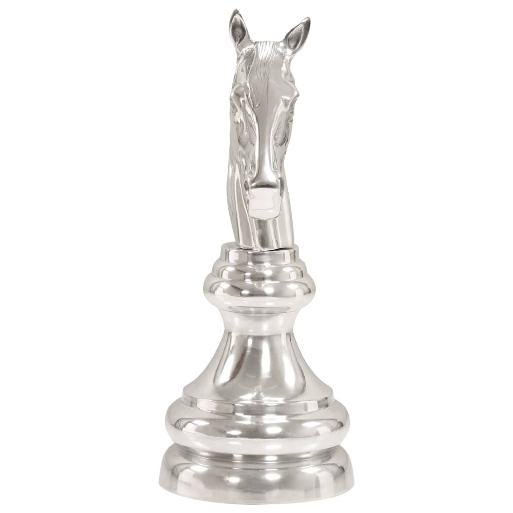Springer Skulptur Schachfigur Vollaluminium 54 cm Silbern