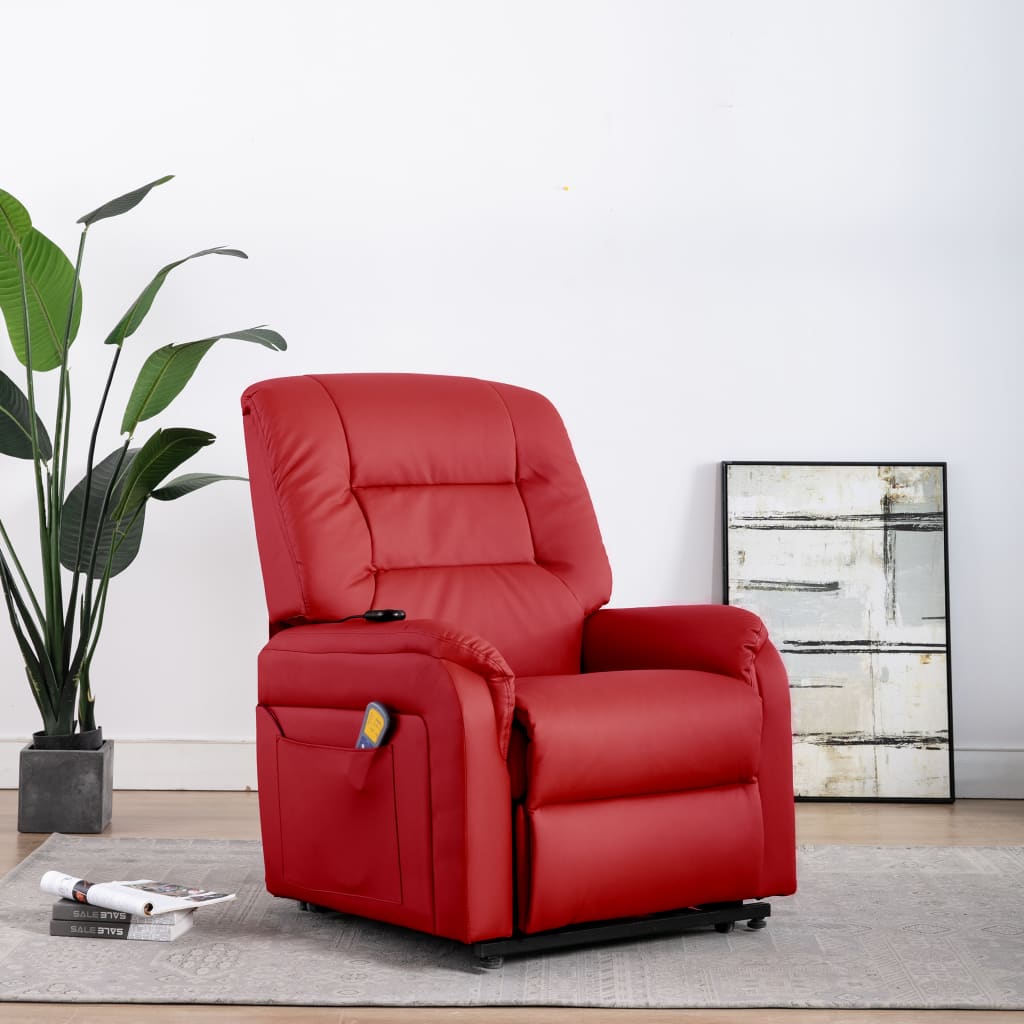 Massage-TV-Sessel mit Aufstehhilfe Elektrisch Rot Kunstleder 