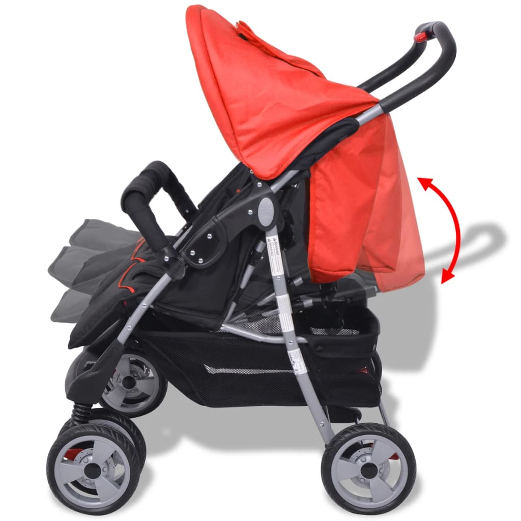 Baby Twin Stroller Steel Red and Black