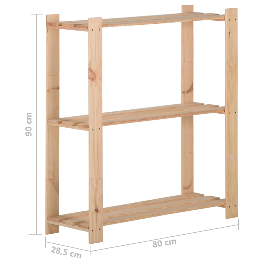 3-Tier Storage Rack 80x28.5x90 cm Solid Pinewood