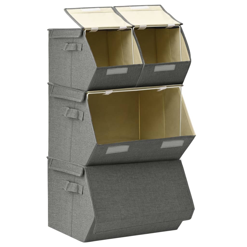 Stackable Storage Box Set of 4 Pieces Fabric Anthracite