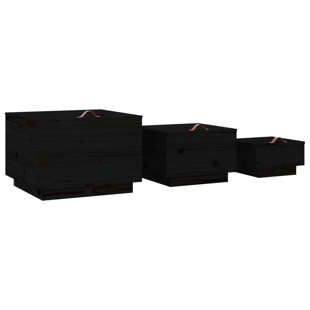 Aufbewahrungsboxen mit Deckeln 3 Stk. Schwarz Massivholz Kiefer