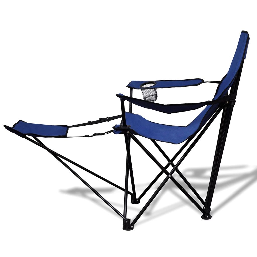 2 pcs Foldable Camping Chair with Footrest Blue