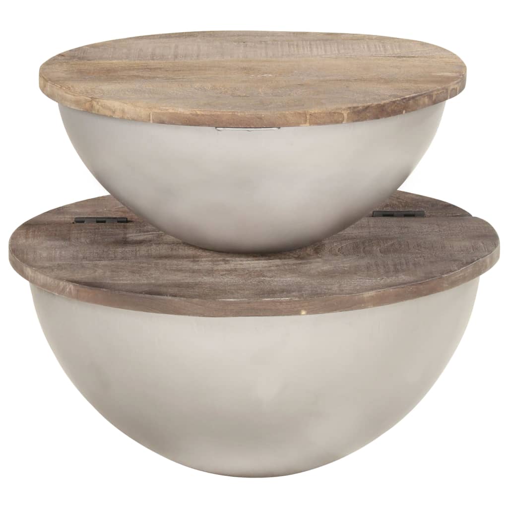 2 Piece Bowl Shaped Coffee Table Set Solid Mango Wood