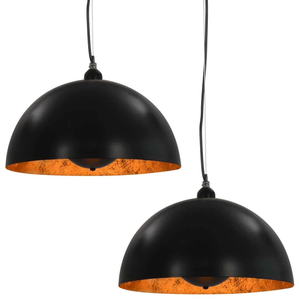 Ceiling Lamps 2 pcs Black and Gold Semi-spherical 40 cm E27