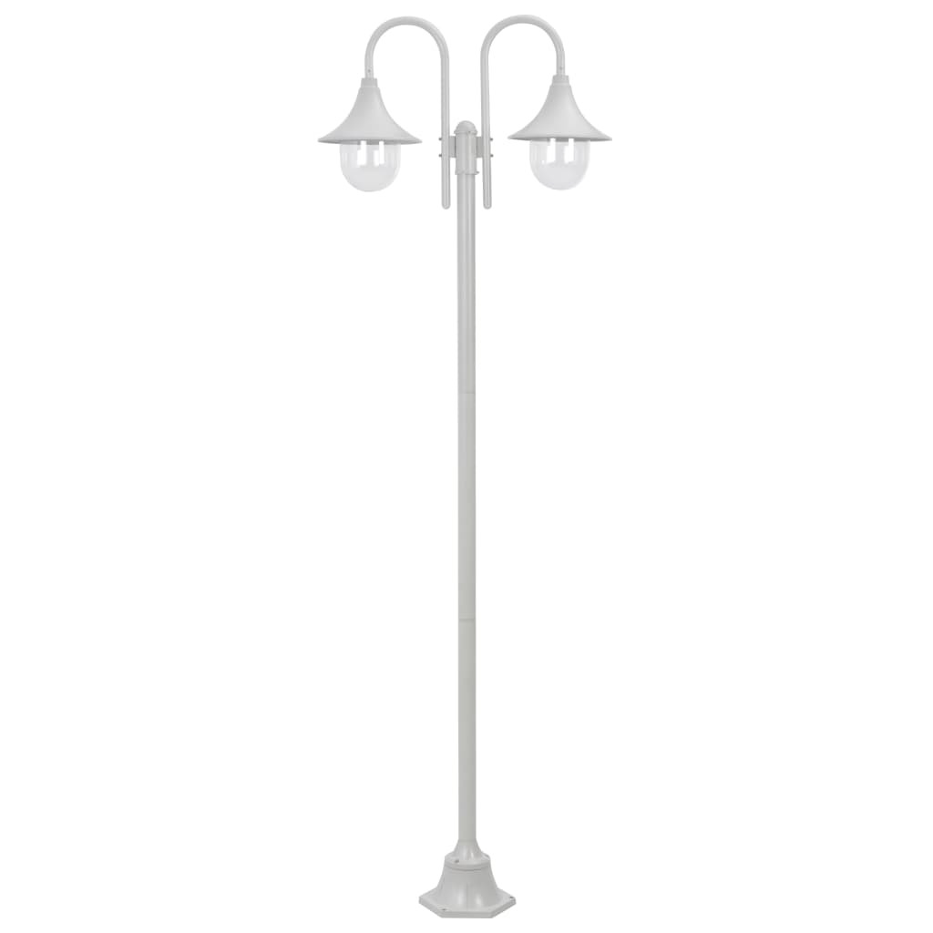 Garden Post Light E27 220 cm Aluminium 2-Lantern White