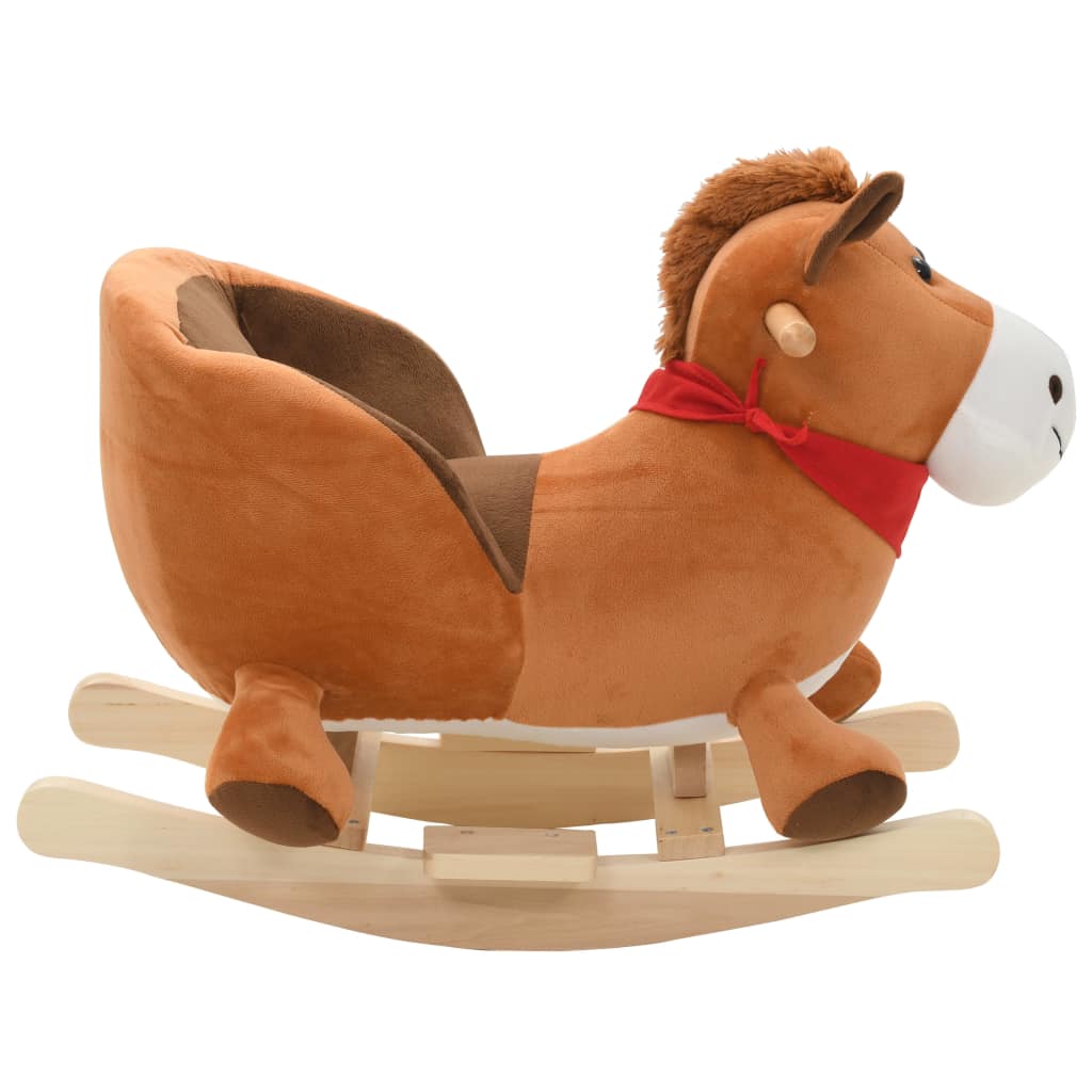 80221 Rocking Animal Horse with Backrest Plush 60x32x50 cm Brown