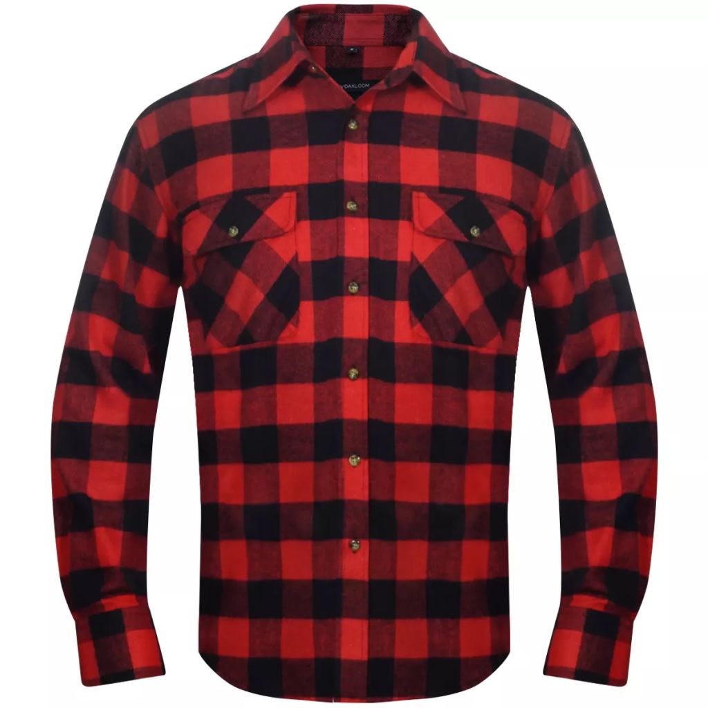 2 Men's Plaid Flannel Work Shirt Red-Black Checkered Size L