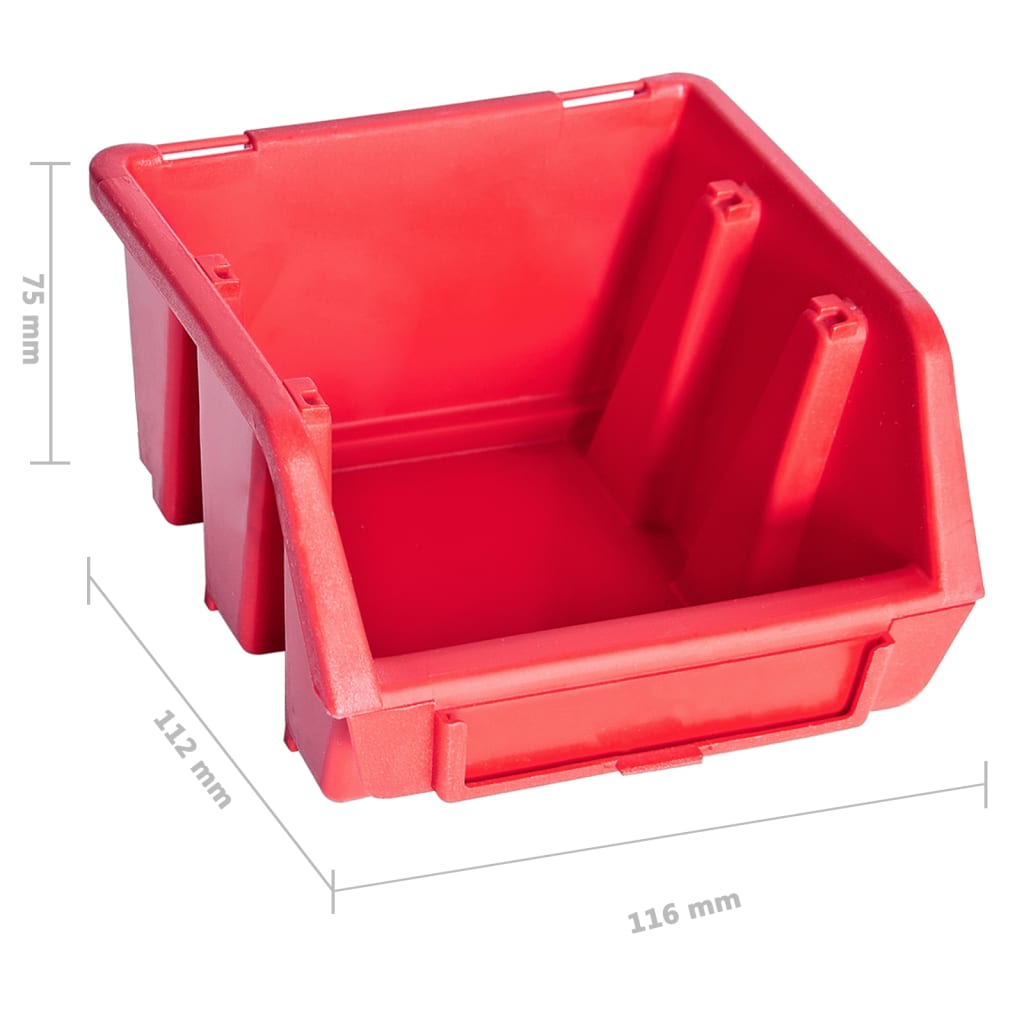 96 Piece Storage Bin Kit with Wall Panels Red and Black