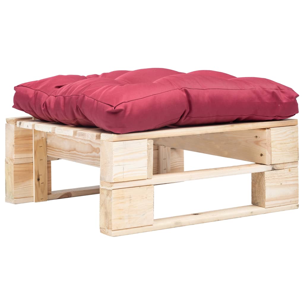 Garden Pallet Ottoman with Red Cushion Natural Wood