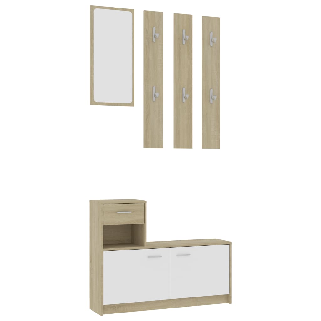 Hallway Unit White and Sonoma Oak 100x25x76.5 cm Chipboard