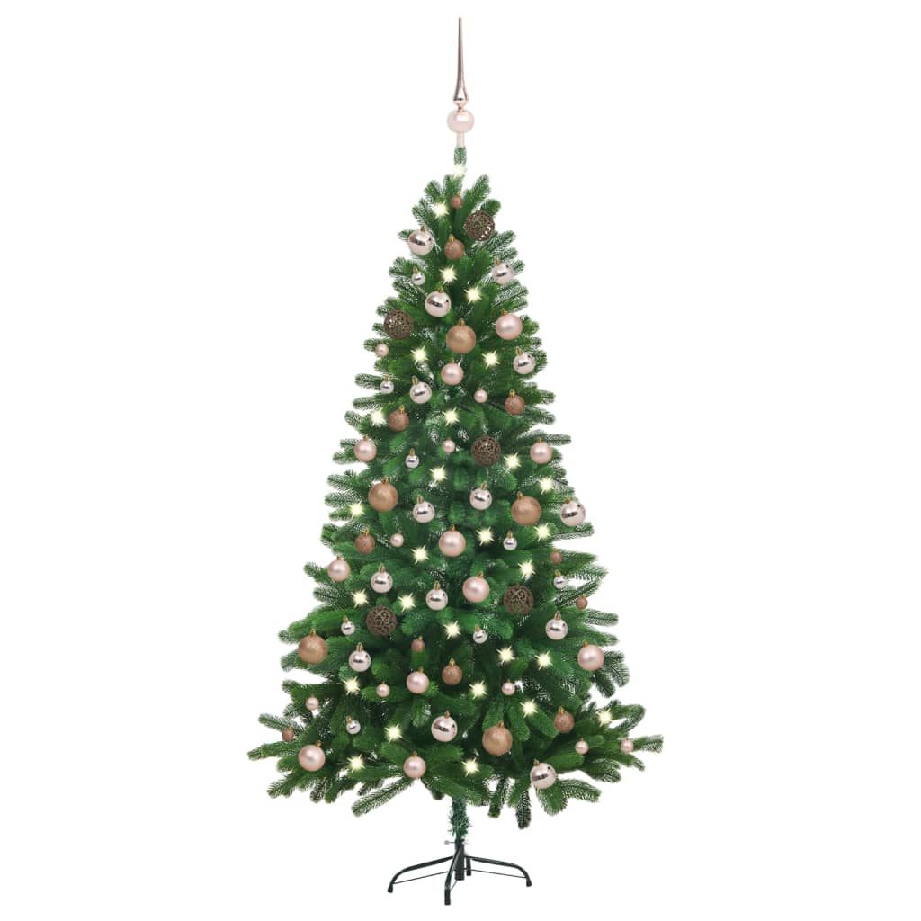 Arbre de Noël artificiel pré-éclairé et boules 180 cm vert