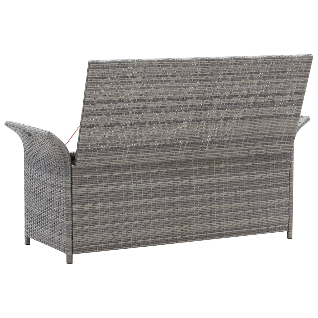   Sitzbank mit Stauraum und Kissen Grau 138 cm Poly Rattan