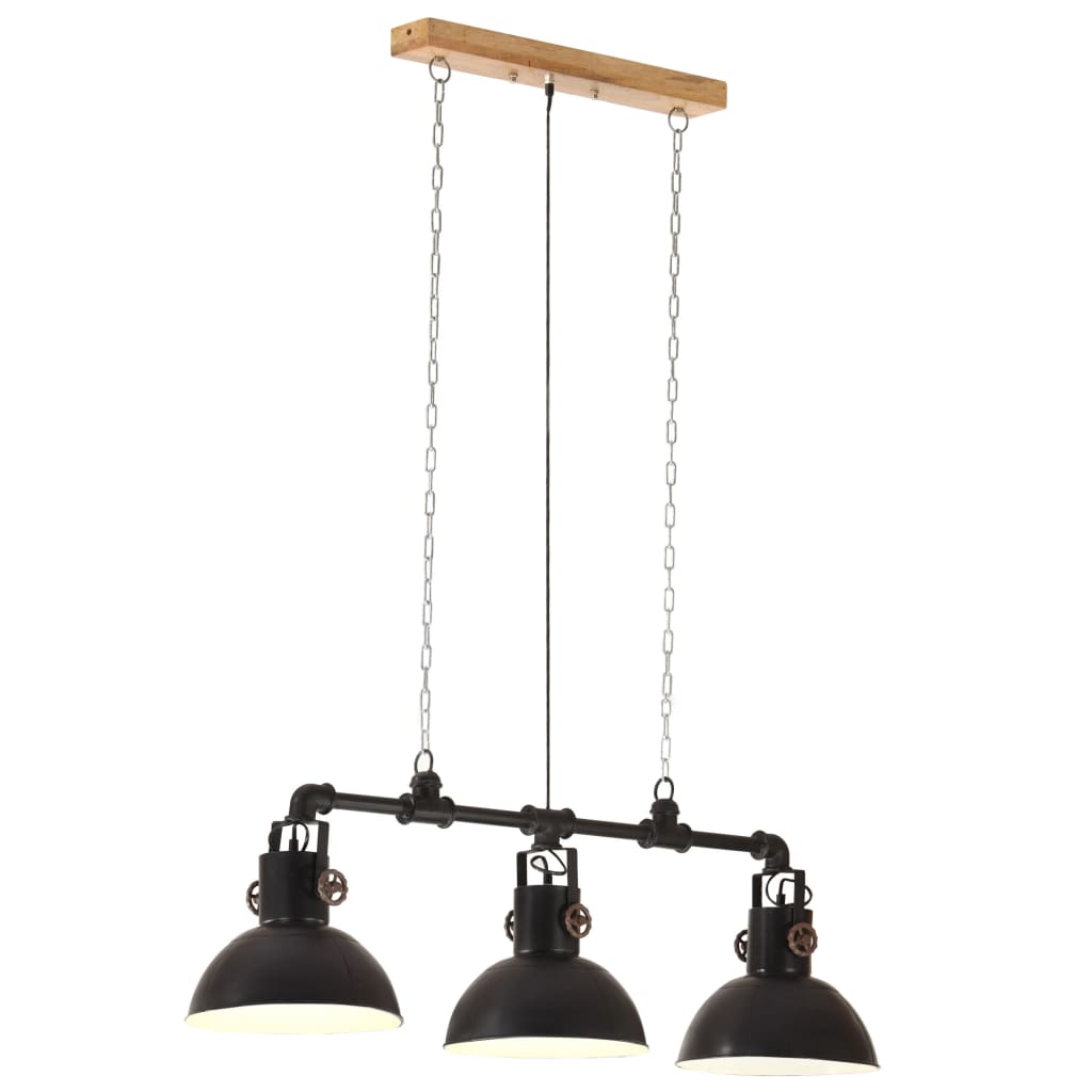 Lampe suspendue industrielle Fer et bois de manguier Noir E27