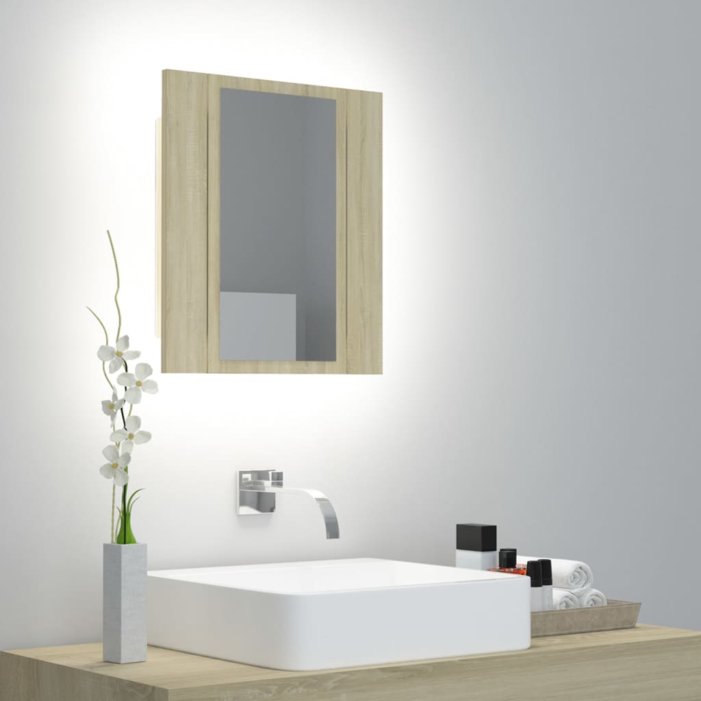 Armoire à miroir à LED de bain Chêne sonoma 40x12x45 Acrylique