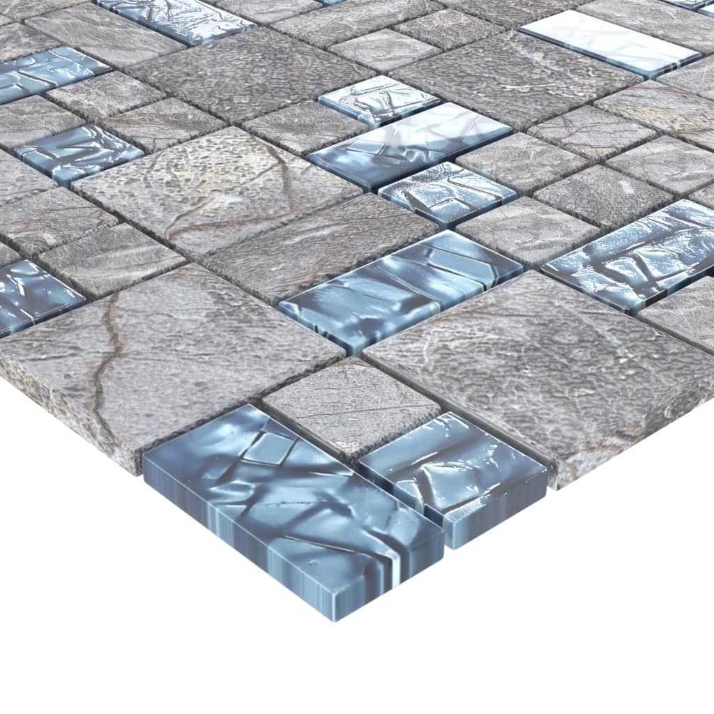 Mosaikfliesen 11 Stk. Grau Blau 30x30 cm Glas