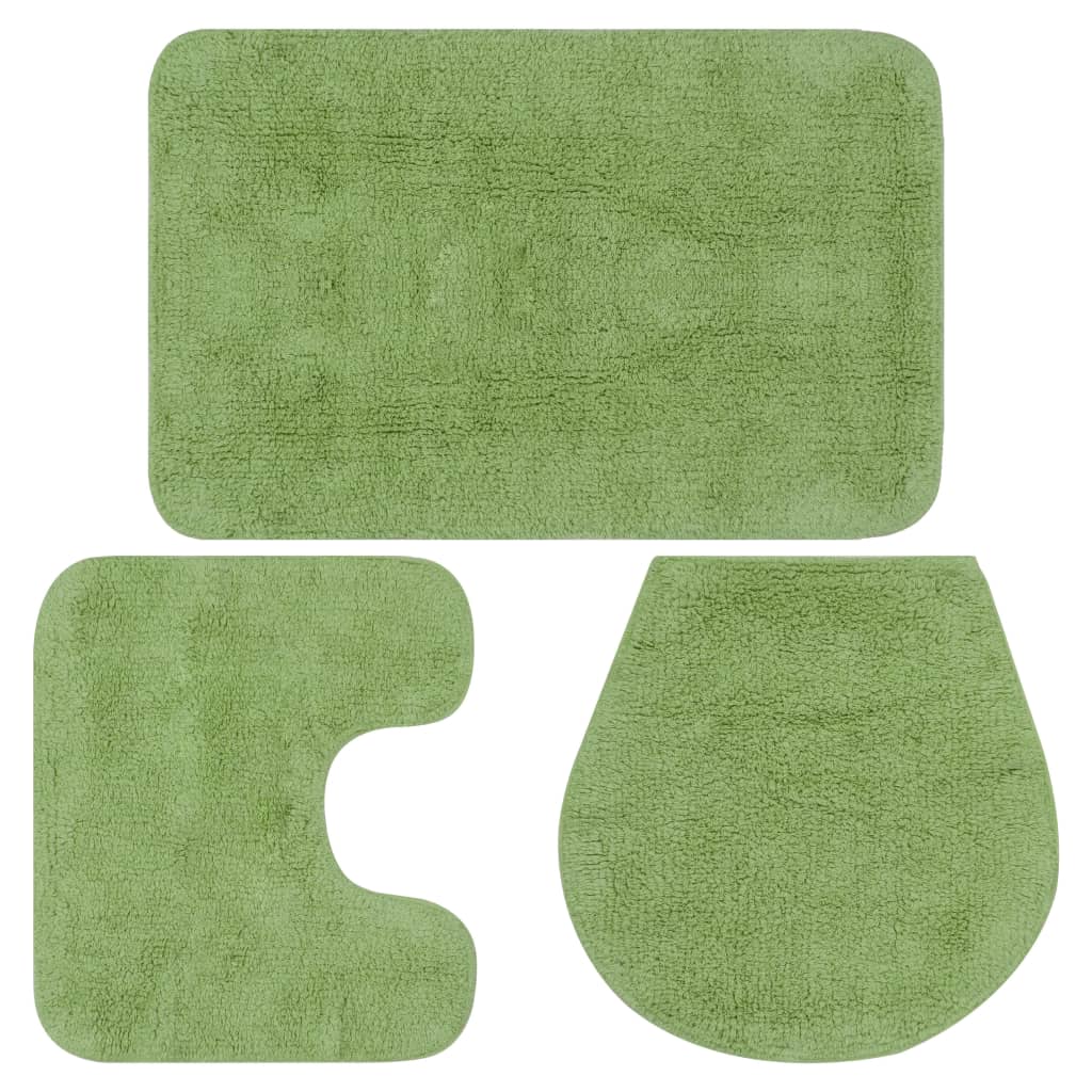 Bathroom Mat Set 3 Pieces Fabric Green