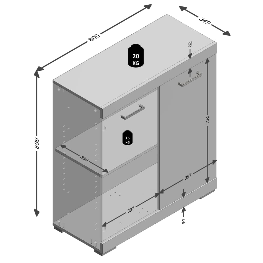 FMD Dresser with 2 Doors 80x34.9x89.9 cm White