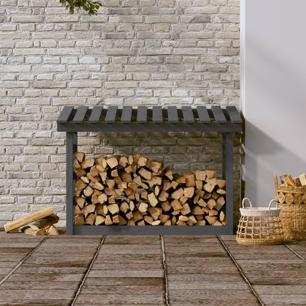 Firewood Rack Grey 108x64.5x78 cm Solid Wood Pine